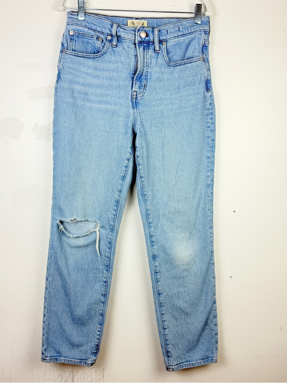 Madewell Distressed Straight Leg Jeans Light Wash Size 29 High Rise Denim